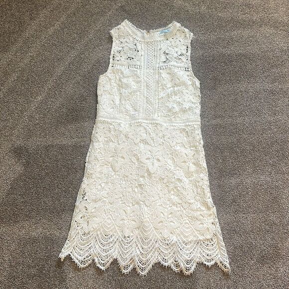 She + Sky white Allover Crochet Lace Sheath Sleeveless dress size L - Picture 8 of 15